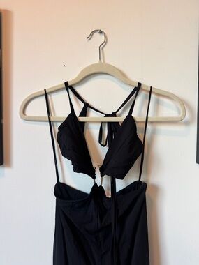 Indah Black Boot Cut Jumpsuit with Strappy Top